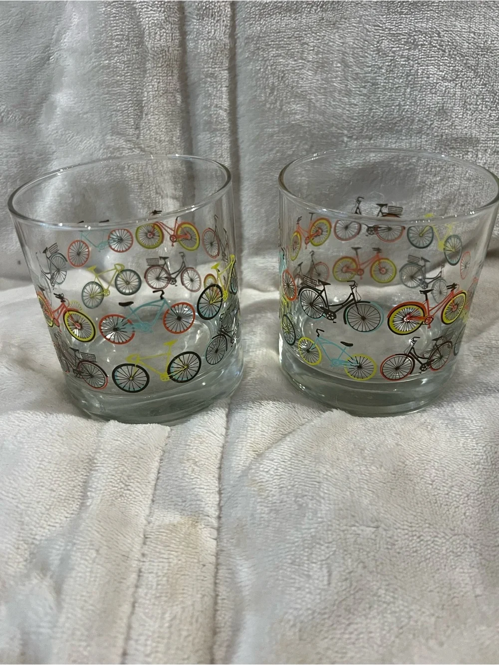 Set of 2 Bicycle Print Rocks Glasses Colorful Bike Lowball Whiskey Tumblers